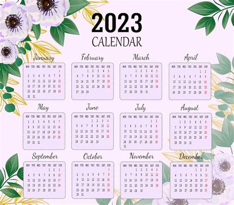 Plantilla De Calendario De Flores De Año Nuevo 2023 Vector Premium