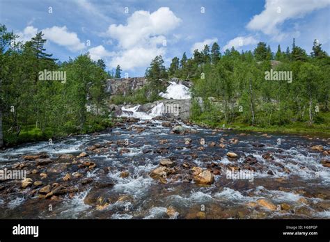 Waterfall On The Mountain River In Norway Stock Photo Alamy