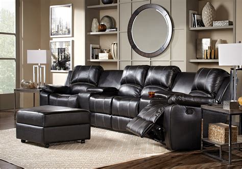 Fenway Heights Black 5 Pc Leather Sectional Reclining Sectionals