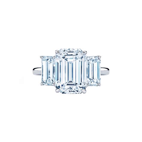 Sparkling three stone emerald cut diamond ring, two tone gold rhodium plated ring, 7.60ct created diamond engagement wedding ring, 4061. Three Stone Emerald Cut Diamond Engagement Ring | Fred ...