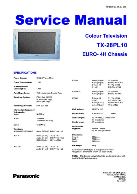 Panasonic Tx 28pl10 Ch Euro 4h Service Manual Download Schematics Eeprom Repair Info For
