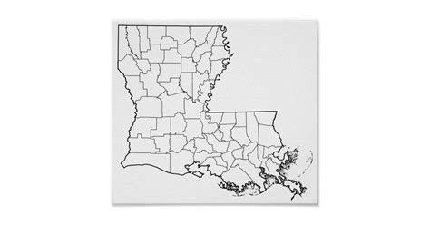 Louisiana Parishes Blank Outline Map Poster Zazzle