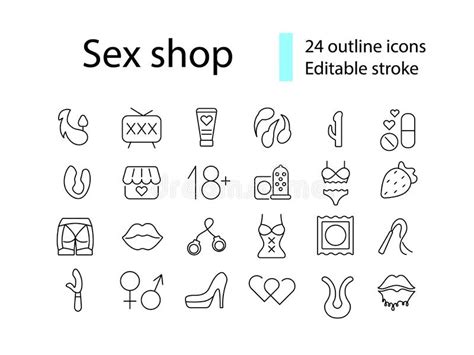 Sex Shop Products Outline Icons Set Adult Toys Sexual Accessory Isolated Vector Stock