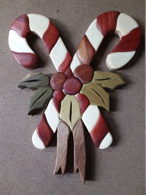 Candy Cane Wood Intarsia Wall Hanging Handcrafted Scroll Saw Etsy