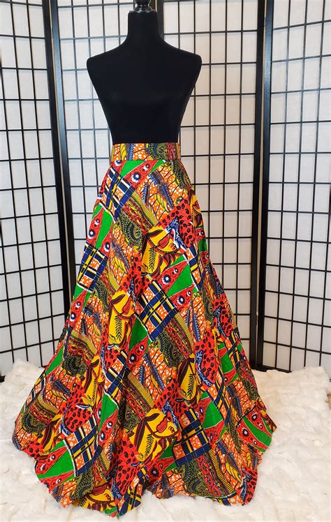 African Print Maxi Skirt For Women Ankara Patch Print Skirt Etsy