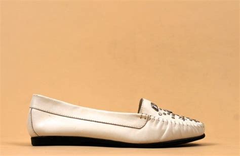 80s Vtg White Leather Flats Metal Stud Embellished Ballet Etsy