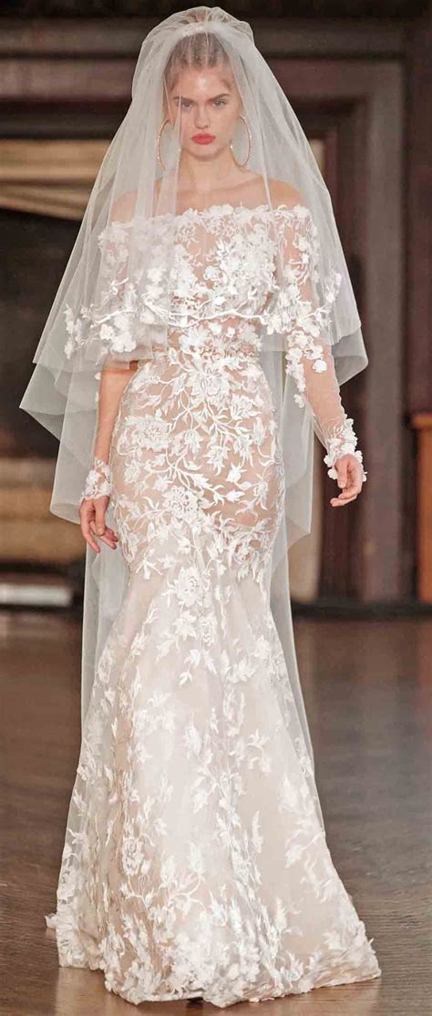 2017 Berta Bridal Long Sleeve Lace Wedding Dresses Off The Shoulder Full Embellishment Elegant