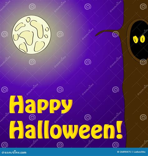 Halloween Postcard With Scary Eyes In A Tree Stock Vector