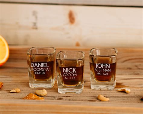 custom engraved square shot glass personalized groomsmen shot glass happily ever etched