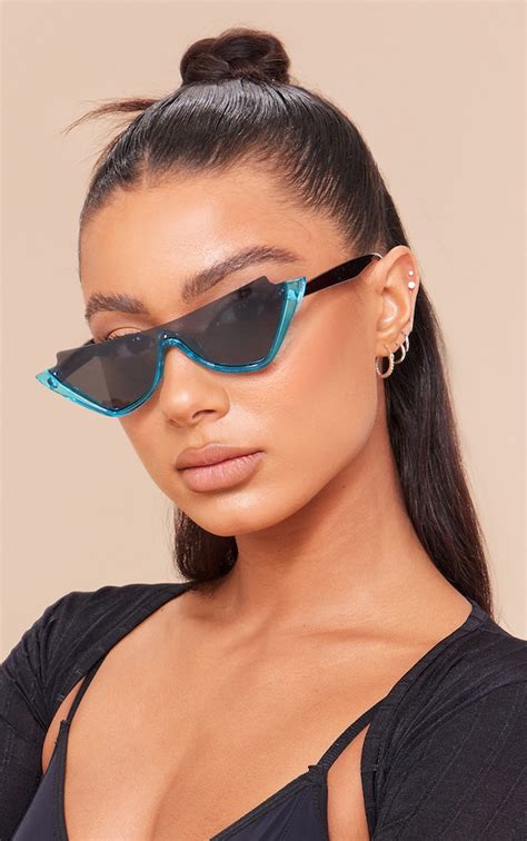 Blue Frameless Top Cat Eye Sunglasses Prettylittlething Aus