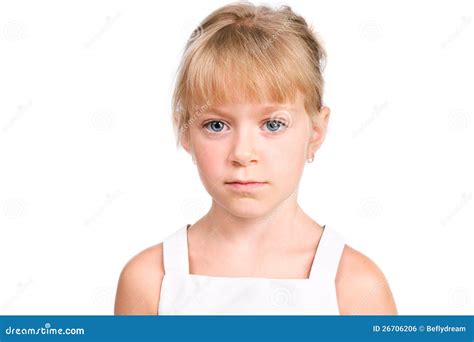Sad Little Girl With Serious Face On White Royalty Free Stock Image