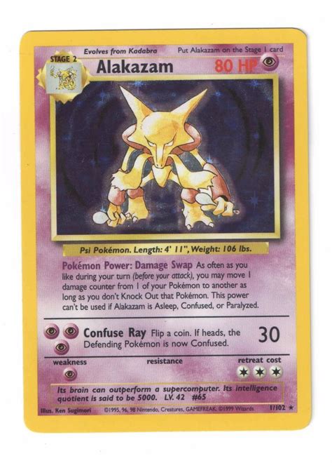 Where they got it, the deck it was a part of, that time. Alakazam 1/102 Holo Rare Unlimited Pokemon Base Set Near ...