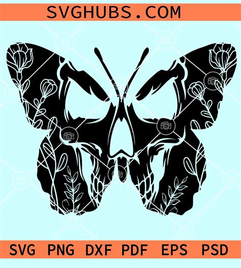 Skull Butterfly Svg Gothic Svg Skull Roses Svg Halloween Skull Svg