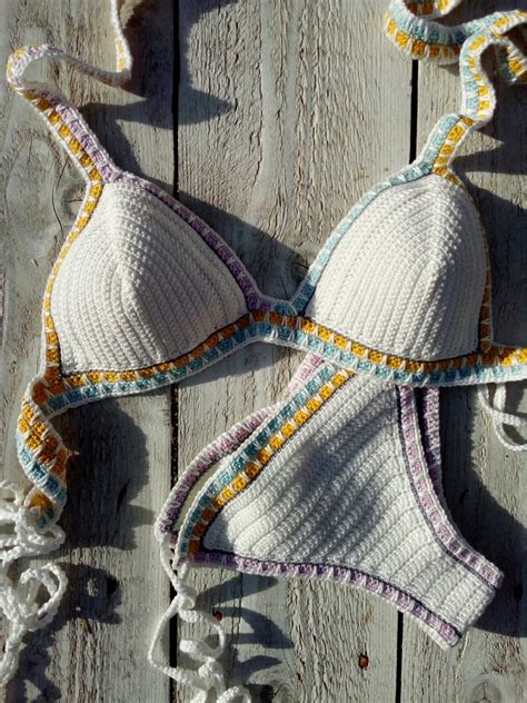crochet bikini set milky white kiini bikini crochet swimwear etsy