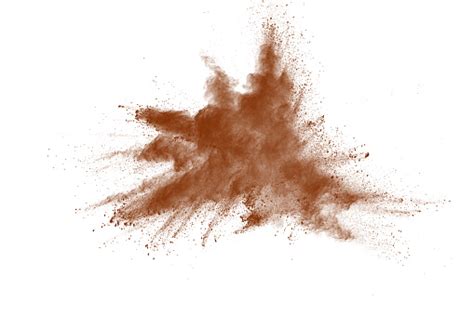 Abstract Brown Powder Explosion On White Background Stock Photo