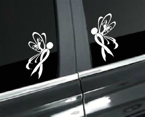 Ribbon With Wings Breast Cancer Awarenes Glossy Car Window Decals