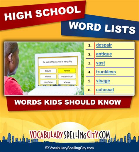High School Spelling Words High School Spelling Lists