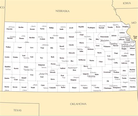 Large Administrative Map Of Kansas State With Major Cities Kansas