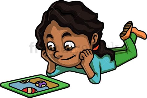 Black Girl Using Tablet Cartoon Clipart Friendlystock