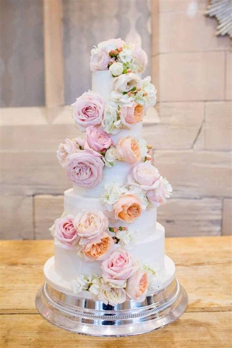 Peach Blush Pink Roses Wedding Cake Flowers Full Cake