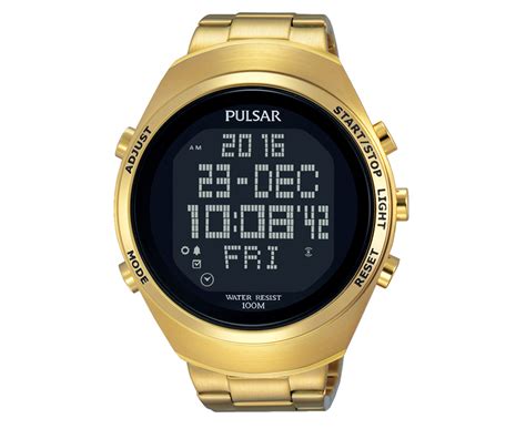 Pulsar Mens 46mm Pq2056x Digital Watch Gold Au