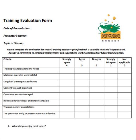 Free 7 Training Evaluation Forms In Pdf Word