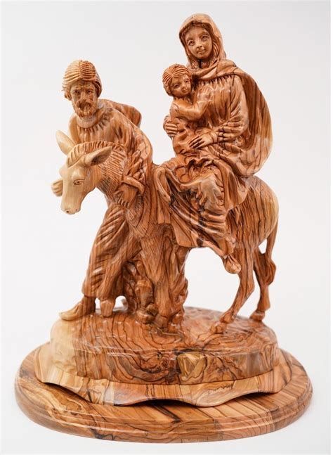 Olive Wood Flight To Egypt Statue Holy Land Bethlehem Jerusalem Israel