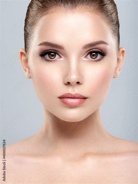 Front Portrait Of A White Young Woman With Beauty Face Isolated Skin