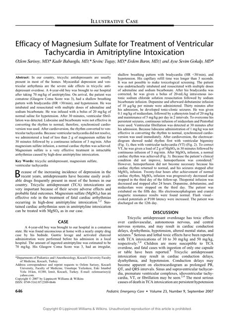 Pdf Efficacy Of Magnesium Sulfate For Treatment Of Ventricular