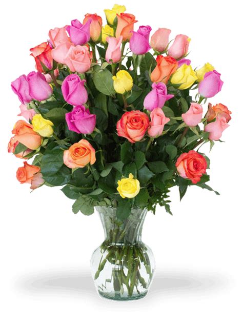 Questi fiori colmi di passione sono tra i modi migliori per dichiararsi o fare una sorpresa romantica il giorno del vostro anniversario. Bouquet di rose colorate nei toni fuxia, rosa, giallo e ...