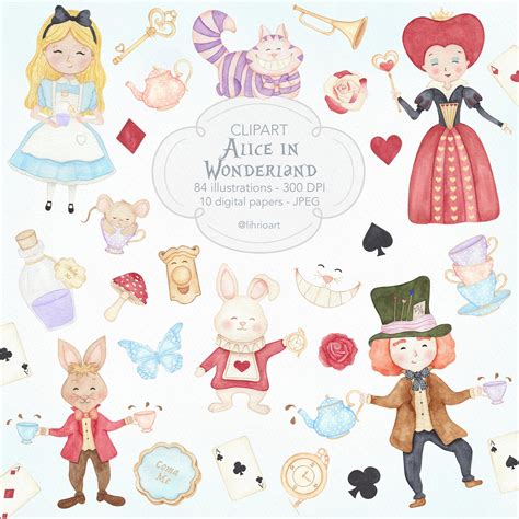 Alice In Wonderland Watercolor Clipart Hand Painted Instant Etsy Nederland