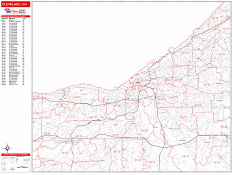 Cleveland Ohio Zip Code Wall Map Red Line Style By Marketmaps
