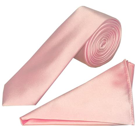 Baby Pink Satin Skinny Mens Tie And Pocket Square Set Pink Satin