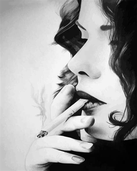 Monochrome Woman Smoking Cigarette Paint By Number Paint By Numbers