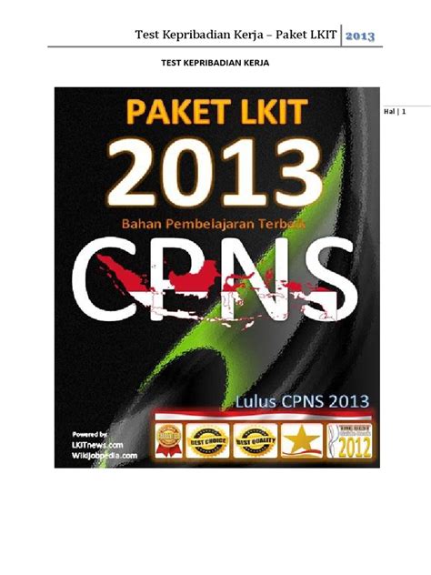 Bentuk tes kepribadian dengan tujuan untuk mengungkap kekuatan dan kelemahan dari beberapa sifat yang dimiliki oleh calon pegawai. Tes Kepribadian.pdf