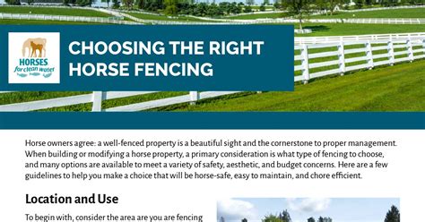 Choosing The Right Horse Fencing Pdf — Horses For Clean Water