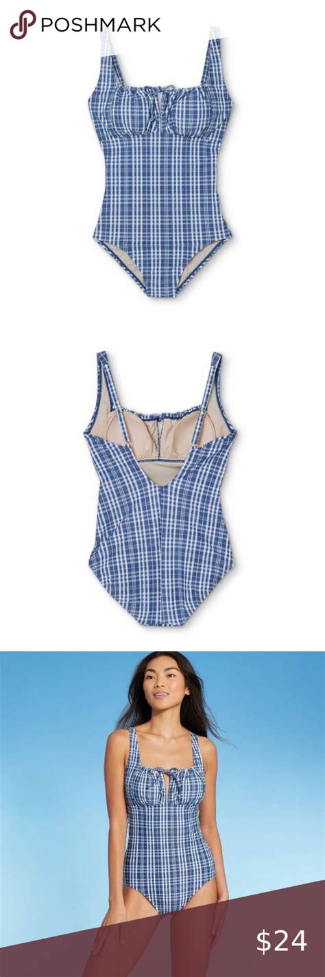 Wonmens Tunnel High Coverage One Piece Swimsuit Kona Sol Blue Check