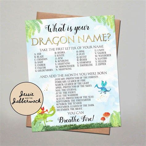 What S Your Dragon Name Printable Instant Download Party Game Magical Fire Breathing