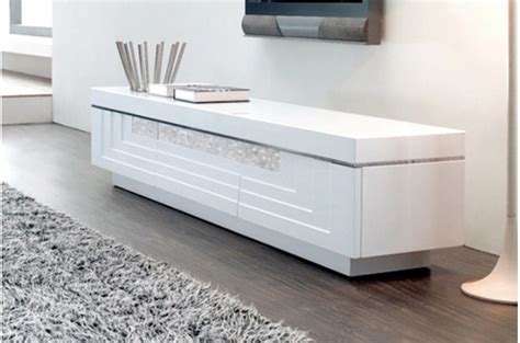 1 tiroir façade noire à la base, un plateau verre sécurit noir. Meuble télé Laqué Blanc | LesTendances.fr