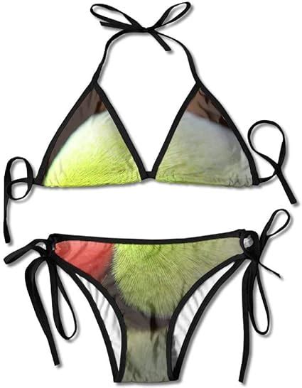 Cute Parrot Women S Tie Side Bottom Bikini Suits Two Pieces Swimwear