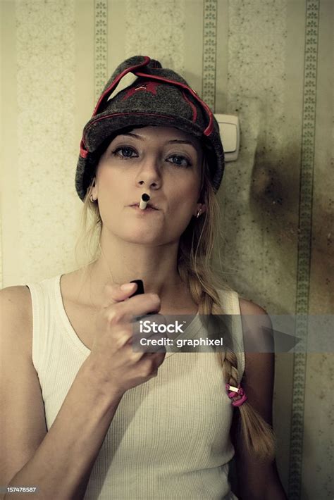 Young Woman Smoking Cigarette Stock Photo Download Image Now Adult