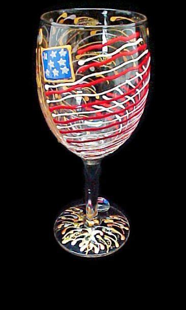 Fourth Of July American Flag Fireworks Painted Wine Glass Decorated