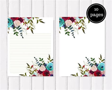 Floral Stationary Floral Writing Paper Printables Letter Etsy