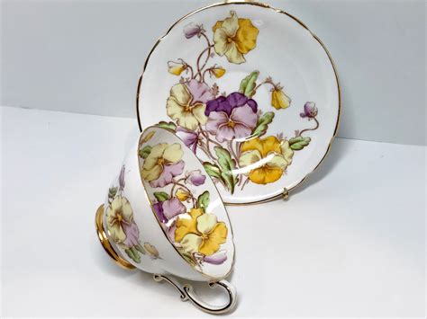 Pansies By Stanley Tea Cup And Saucer Pansy Tea Cup English Bone China Antique Tea Cups