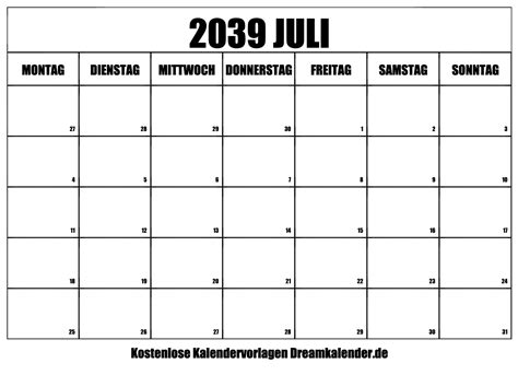 Kalender Juli 2039