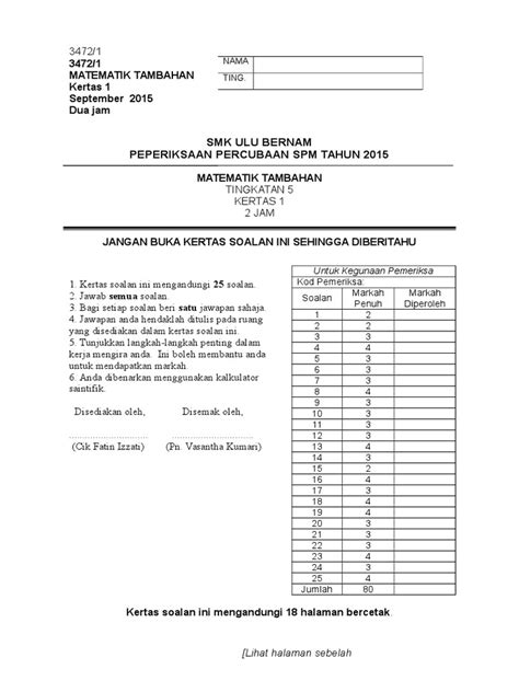 Contoh Soalan Addmath Tingkatan 4 Kssm  saraguu