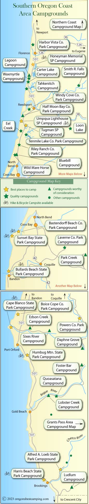 Oregon Coast Campground Map Southern Half