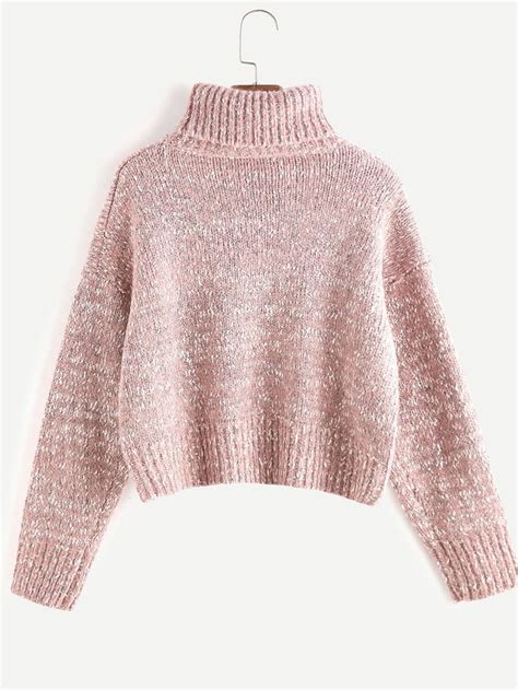 Long Pink Sweater Loose Turtleneck Sweater Pink Pullover Sweater