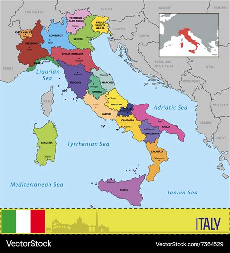 Map Of Italy With Regions And Their Capitals Vector Image