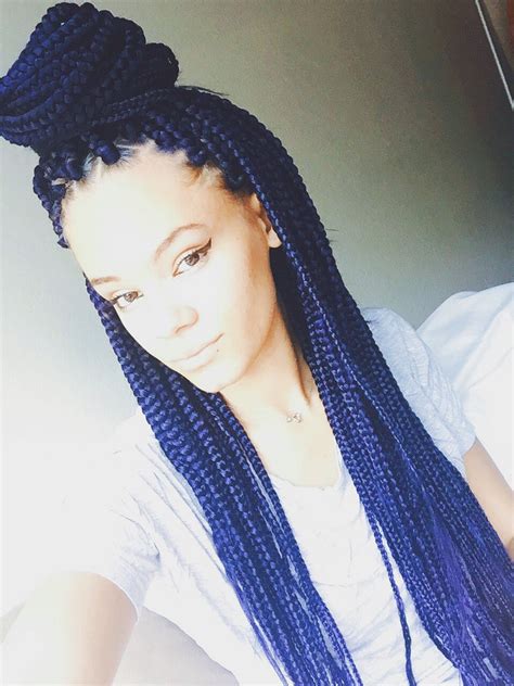 Braiding pulls hair taut so they will be. Box braids. Blue. Protective style. | Colored box braids ...